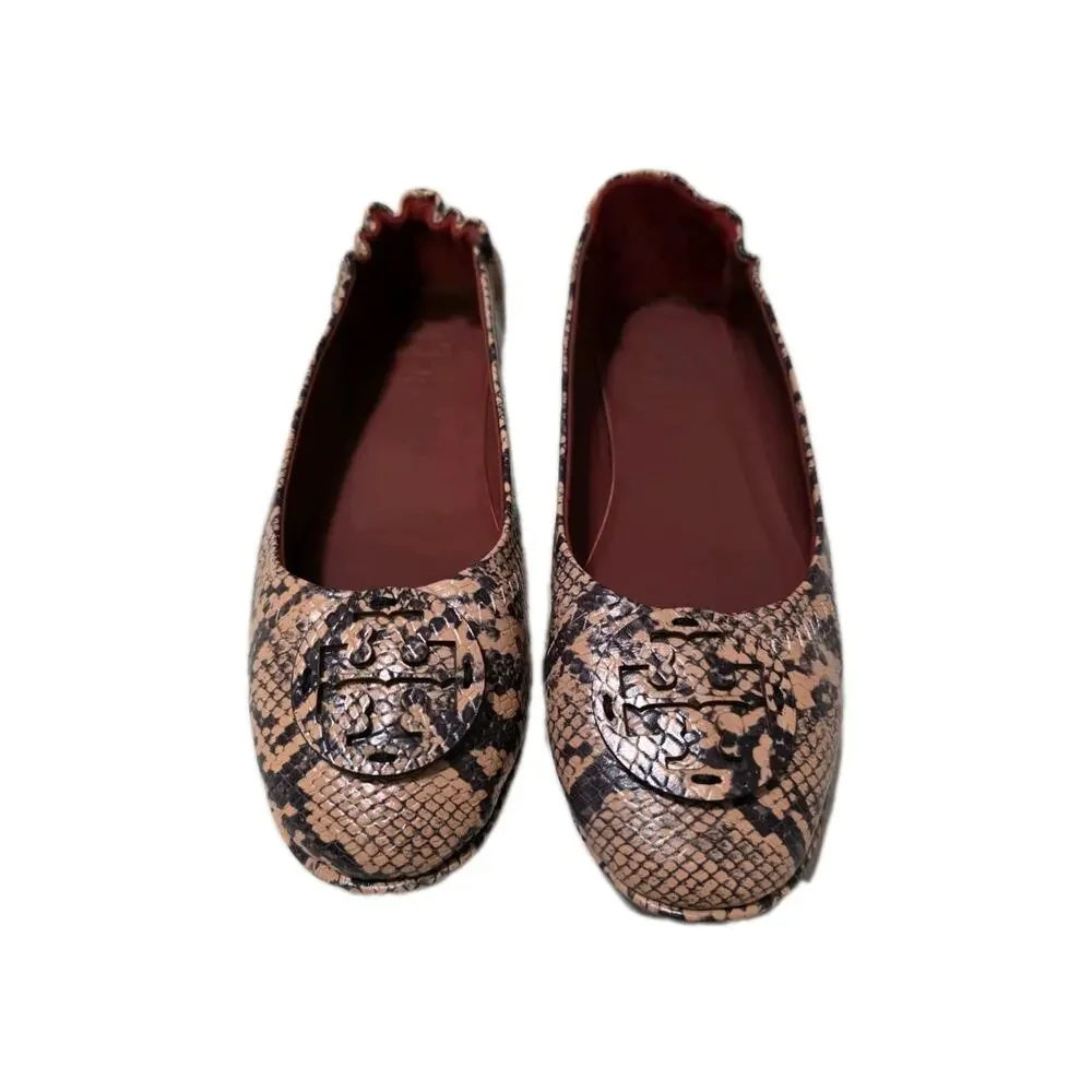 Tory Burch Minnie Travel Pink Snake Print Leather‎ Reva Ballet Flats Size 40/9